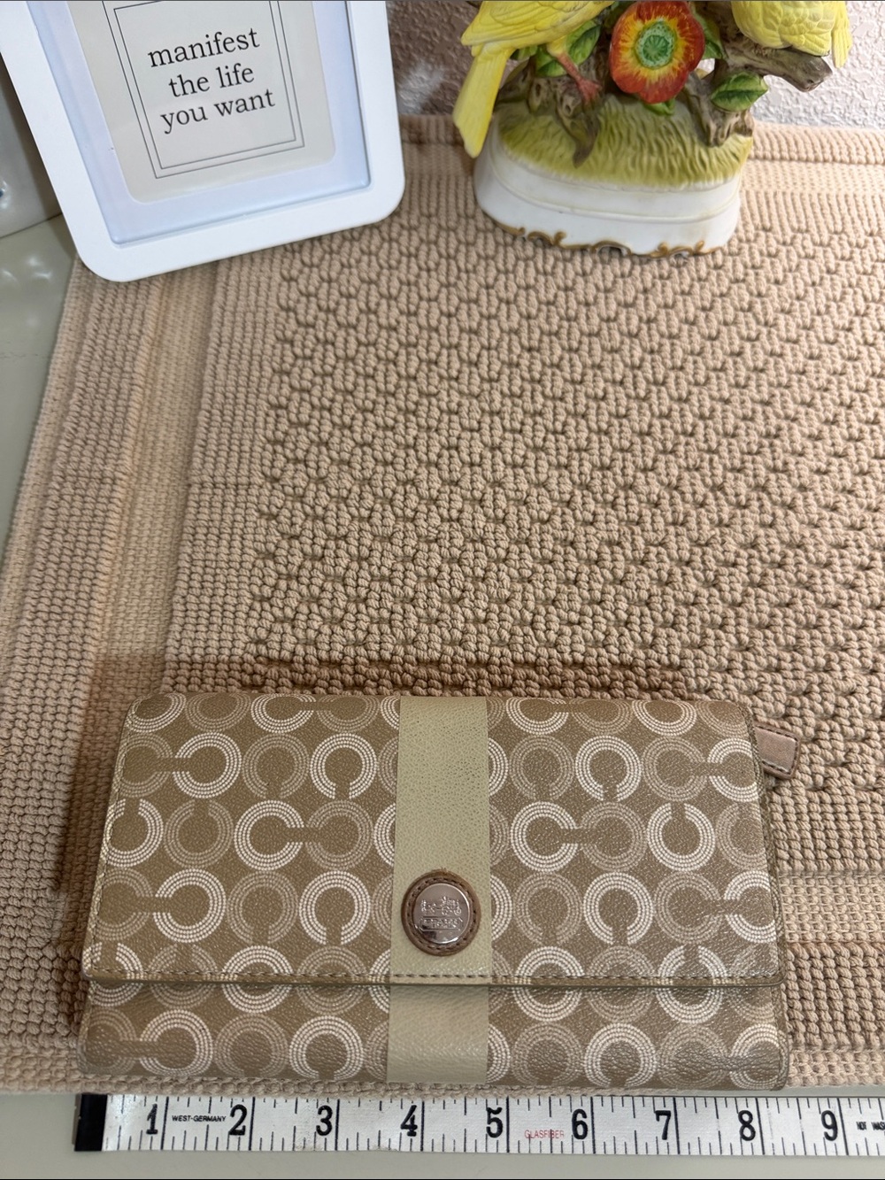Coach Signature WalletBeige Bronze Metallic Leather w/ Removable Checkbook Cover